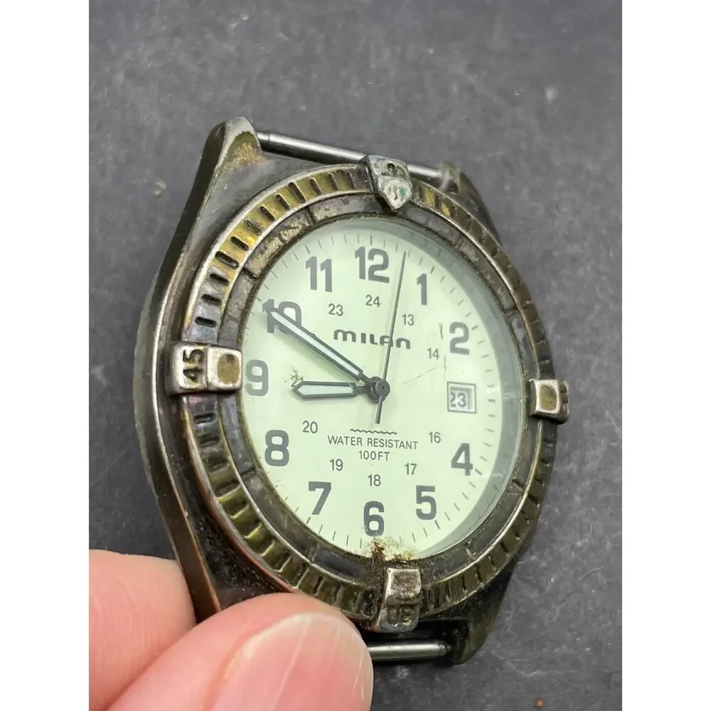 Vintage Milan Quartz Watch Men's Bronze Tone Fixed Bezel MLN810 37MM 100ft
